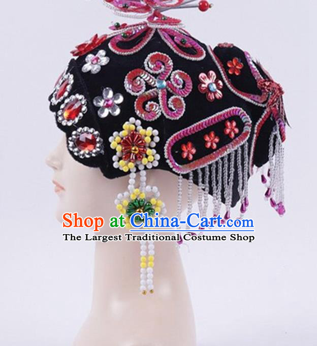 Chinese Stage Performance Headdress Classical Dance Wigs Sheath Traditional Peking Opera Diva Purple Butterfly Hair Accessories