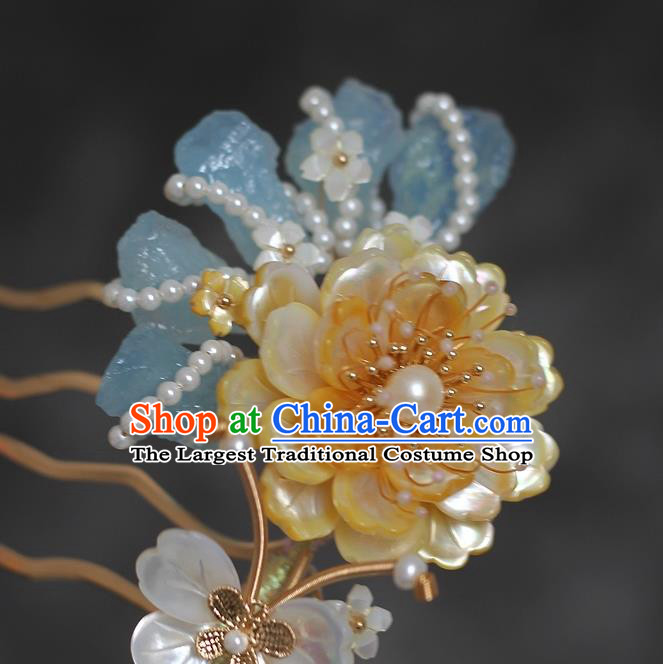 China Traditional Hanfu Hair Accessories Ancient Princess Pearls Hairpin Song Dynasty Palace Lady Shell Peony Hair Comb