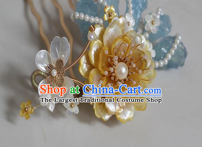 China Traditional Hanfu Hair Accessories Ancient Princess Pearls Hairpin Song Dynasty Palace Lady Shell Peony Hair Comb