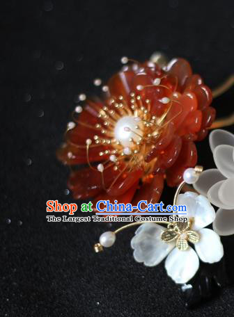 China Ancient Princess Agate Chrysanthemum Hairpin Ming Dynasty Lotus Hair Comb Traditional Hanfu Hair Accessories