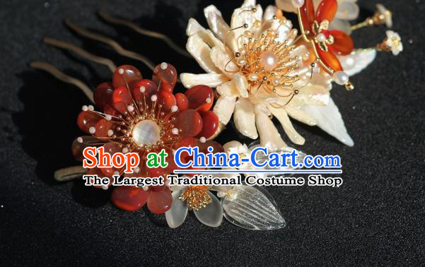 China Traditional Hanfu Hair Accessories Ancient Princess Shell Chrysanthemum Hairpin Ming Dynasty Pearls Hair Comb