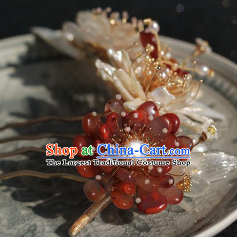 China Traditional Hanfu Hair Accessories Ancient Princess Shell Chrysanthemum Hairpin Ming Dynasty Pearls Hair Comb