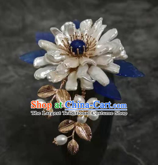 China Ming Dynasty Shell Chrysanthemum Hair Comb Traditional Hanfu Hair Accessories Ancient Imperial Consort Hairpin