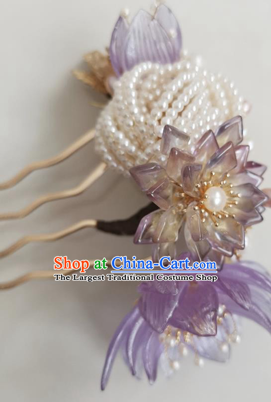 China Ancient Court Woman Pearls Rose Hairpin Handmade Hair Comb Traditional Song Dynasty Hanfu Hair Accessories