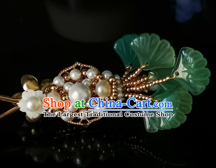 China Handmade Ginkgo Leaf Hair Stick Traditional Ming Dynasty Hanfu Hair Accessories Ancient Court Woman Golden Hairpin