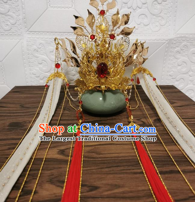 Chinese Traditional Cosplay Swordsman Hair Accessories Ancient Crown Prince Golden Hair Crown