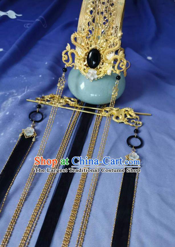 Chinese Traditional Hanfu Hairpins Cosplay Swordsman Hair Accessories Ancient Prince Golden Dragon Hair Crown