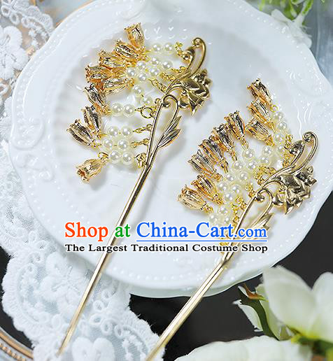 China Handmade Traditional Hanfu Golden Phoenix Coronet Ancient Princess Tassel Hairpin Tang Dynasty Hair Accessories Complete Set