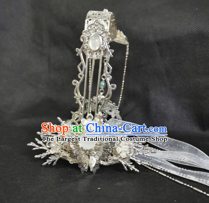 Chinese Cosplay Swordsman Headwear Ancient Prince Argent Hair Crown Traditional Hanfu Childe Hair Accessories