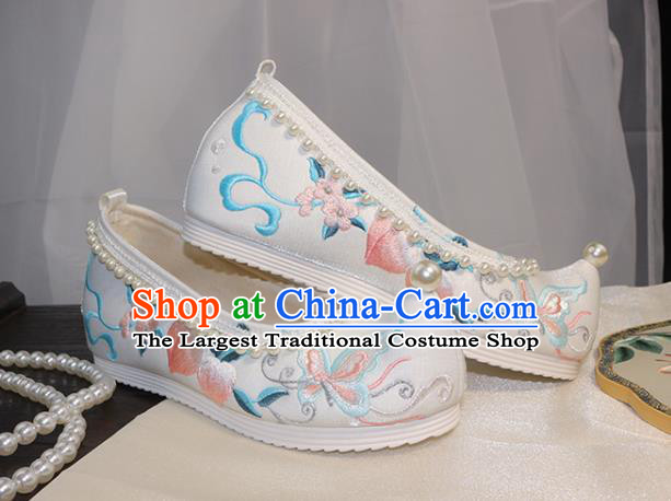 Chinese Traditional Hanfu Shoes Ancient Princess Shoes Ming Dynasty Embroidered Shoes Pearls Shoes