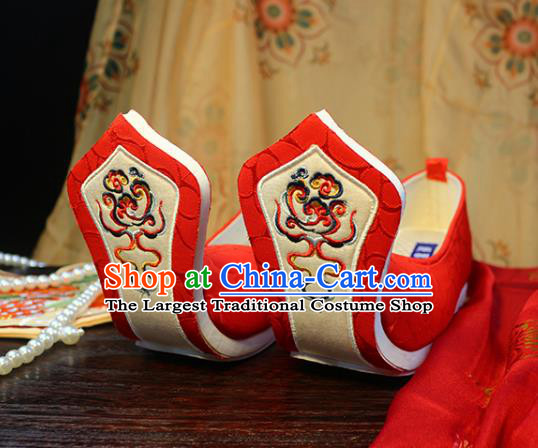 Chinese Tang Dynasty Embroidered Shoes Wedding Red Cloth Shoes Traditional Hanfu Shoes Ancient Princess Shoes