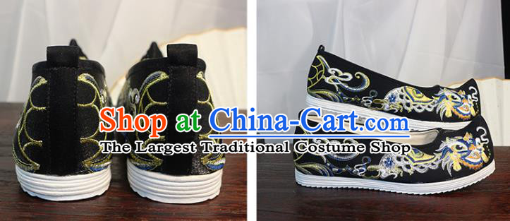 Chinese Black Satin Shoes Traditional Ming Dynasty Hanfu Shoes Ancient Princess Bow Shoes Embroidered Lion Shoes