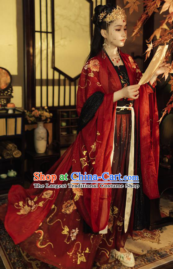 China Traditional Wedding Garments Tang Dynasty Historical Clothing Ancient Palace Princess Red Hanfu Dress for Women