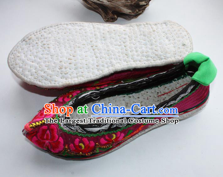 Chinese Traditional Embroidered Shoes Yi Nationality Female Shoes Handmade Yunnan Ethnic Purple Cloth Shoes