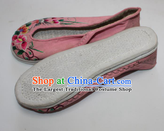 Chinese Traditional Pink Embroidered Shoes Handmade Strong Cloth Soles Shoes Folk Dance Shoes