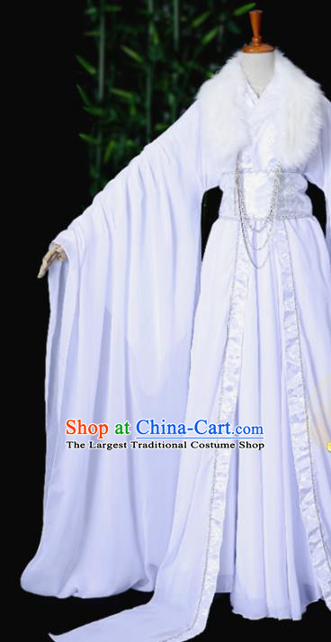 Chinese Ancient Young Knight Garment Costumes Cosplay Swordsman Xie Lian White Hanfu Clothing Traditional Jin Dynasty Prince Apparels