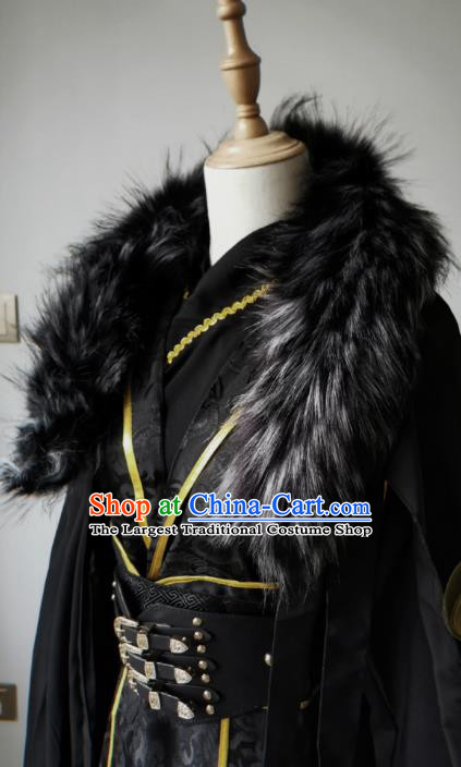 Chinese Traditional Han Dynasty King Apparels Ancient Monarch Garment Costumes Cosplay Swordsman Hanfu Clothing with Cloak