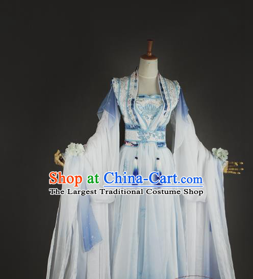 China Cosplay Queen Jiang Chenyu Clothing Ancient Fairy Garments Traditional Tang Dynasty Empress Blue Hanfu Dress