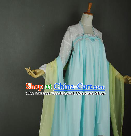 China Traditional Tang Dynasty Palace Lady Blue Hanfu Dress Cosplay Young Beauty Clothing Ancient Princess Garments