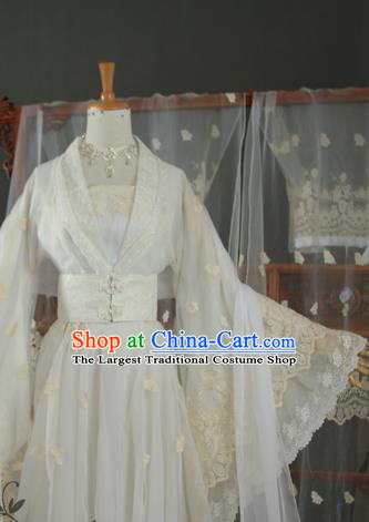China Cosplay Fairy Jing Jiujiu Clothing Ancient Princess Garments Traditional Jin Dynasty Palace Lady Beige Hanfu Dress