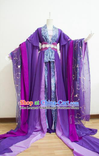 China Cosplay Goddess Jiang Chenyu Clothing Ancient Queen Garments Traditional Song Dynasty Empress Purple Hanfu Dress