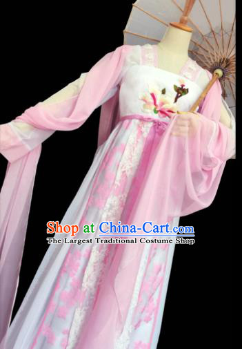 China Ancient Court Lady Garments Traditional Tang Dynasty Servant Girl Pink Hanfu Dress Cosplay Fairy Clothing