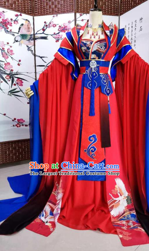 China Traditional Tang Dynasty Queen Red Hanfu Dress Cosplay Fairy Clothing Ancient Empress Wedding Garments