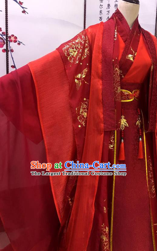 Chinese Ancient Emperor Garment Costumes Cosplay Swordsman Wei Wuxian Red Clothing Traditional Han Dynasty Monarch Apparels