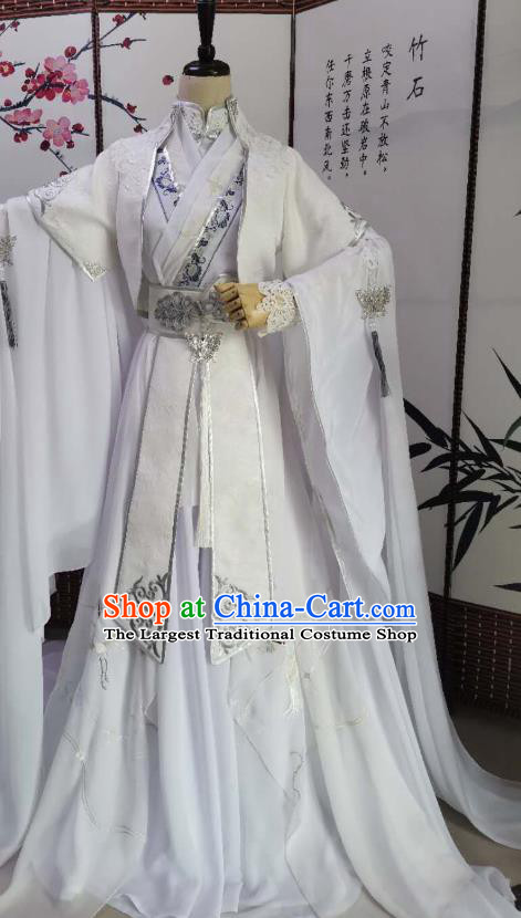 Chinese Traditional Han Dynasty Prince Apparels Ancient Childe Garment Costumes Cosplay Swordsman Xie Lian White Clothing