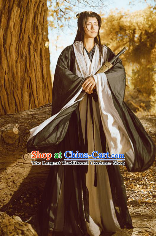 China Jin Dynasty Scholar Garment Costumes Traditional Cosplay Swordsman Hanfu Clothing Ancient Taoist Priest Apparels