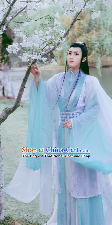 China Traditional Cosplay Swordsman Bai Zihua Hanfu Clothing Ancient Childe Apparels Jin Dynasty Prince Garment Costumes