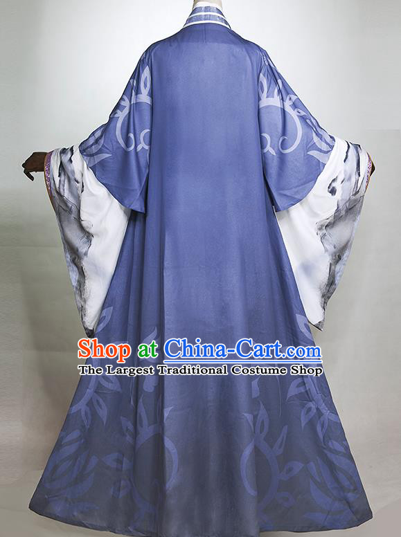 Chinese Cosplay Knight Blue Clothing Traditional Jin Dynasty Scholar Apparels Ancient Swordsman Garment Costumes