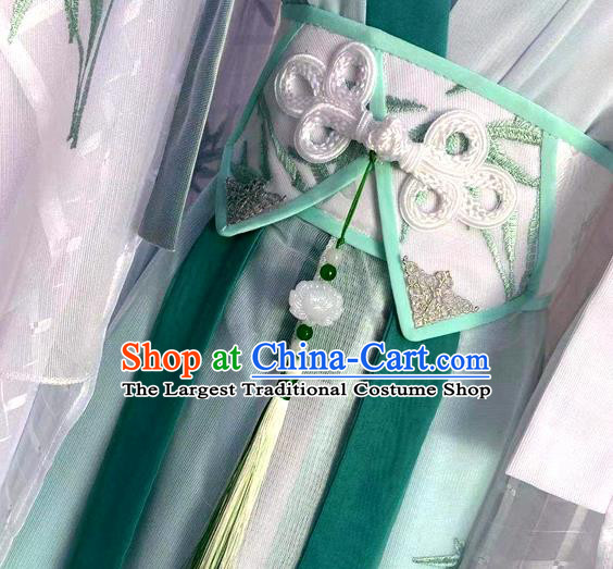 Chinese Traditional Song Dynasty Childe Apparels Ancient Prince Garment Costumes Cosplay Swordsman Qi Rong Green Clothing