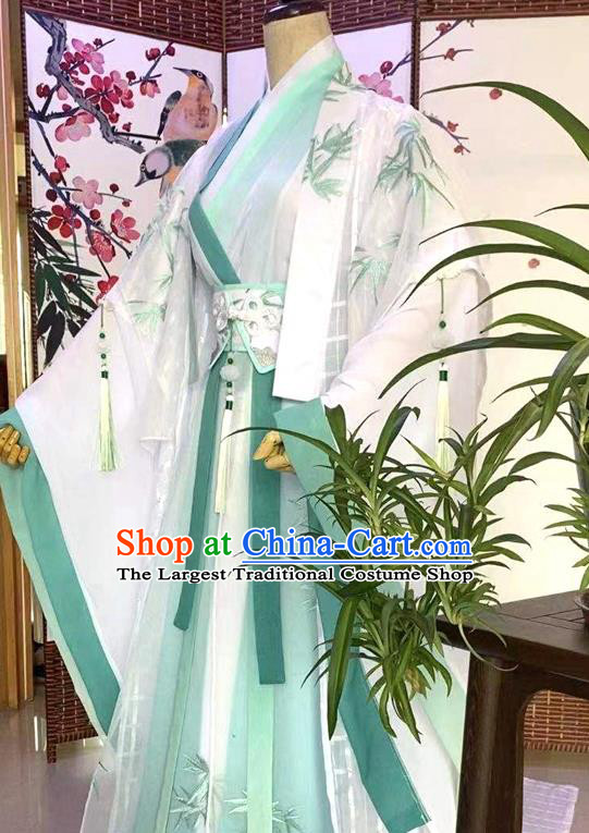 Chinese Traditional Song Dynasty Childe Apparels Ancient Prince Garment Costumes Cosplay Swordsman Qi Rong Green Clothing