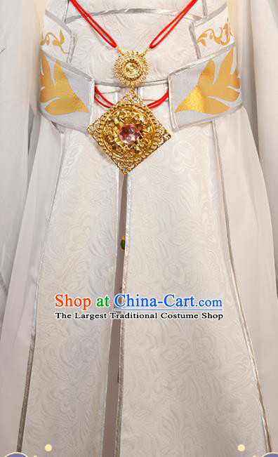 Chinese Traditional Tang Dynasty Young Childe Apparels Ancient Swordsman Garment Costumes Cosplay Prince White Clothing