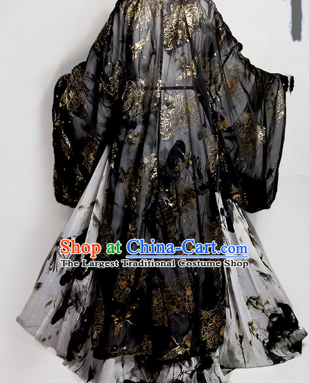 Chinese Traditional Jin Dynasty Knight Apparels Ancient Taoist Priest Garment Costumes Cosplay Swordsman Chang Geng Black Clothing