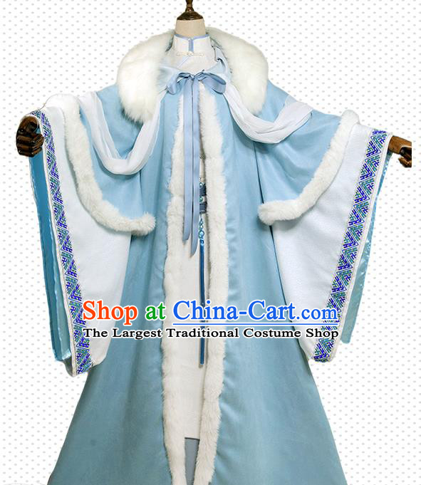 China Cosplay Court Woman Clothing Ancient Empress Garments Traditional Tang Dynasty Princess Blue Dress