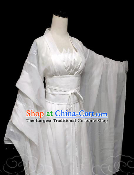 China Cosplay Drama The Condor Heros Xiao Longnv Clothing Ancient Swordswoman Garments Traditional Song Dynasty Young Lady White Hanfu Dress