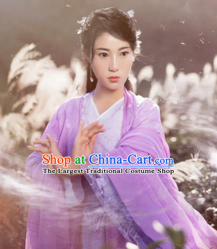 China Cosplay Drama The Honey Sank Like Frost Clothing Ancient Goddess Garments Traditional Flowers Fairy Jin Mi Purple Hanfu Dress