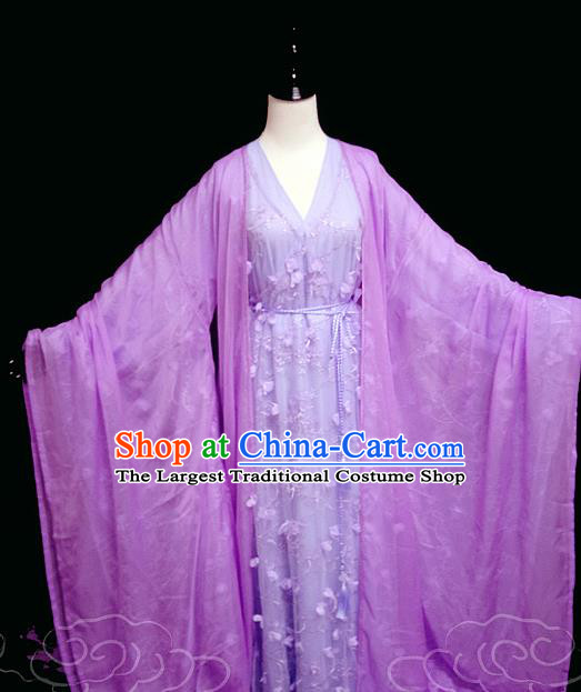 China Cosplay Drama The Honey Sank Like Frost Clothing Ancient Goddess Garments Traditional Flowers Fairy Jin Mi Purple Hanfu Dress