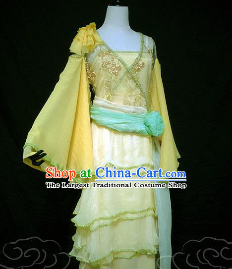 China Ancient Young Beauty Garments Traditional Yellow Hanfu Dress Cosplay Drama The Mischievous Princess Situ Jing Clothing