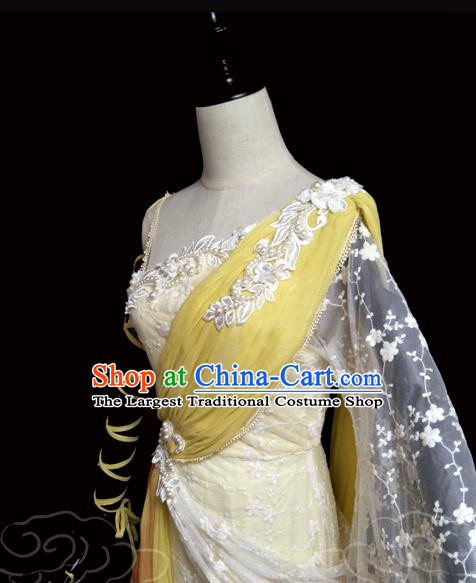 China Traditional Dance Performance Yellow Hanfu Dress Cosplay Drama Seven Fairy Huang Er Clothing Ancient Goddess Princess Garments