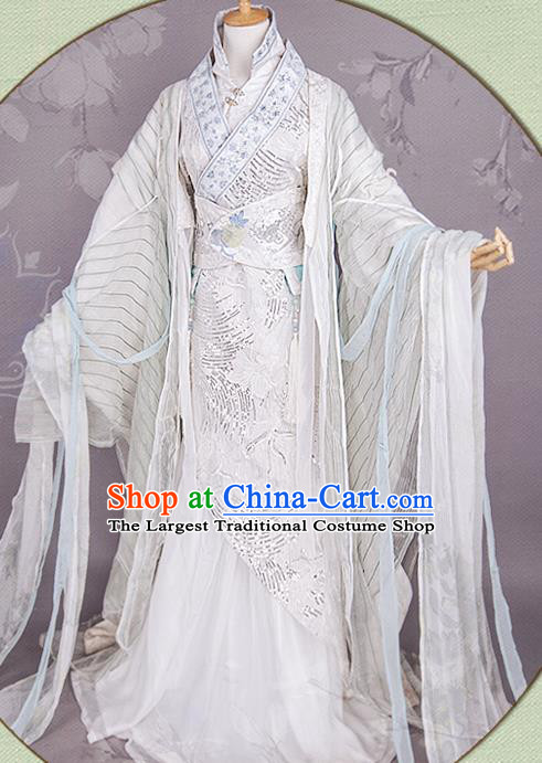 China Traditional Cosplay Swordsman White Hanfu Clothing Ancient Noble Childe Apparels Han Dynasty Prince Garment Costumes