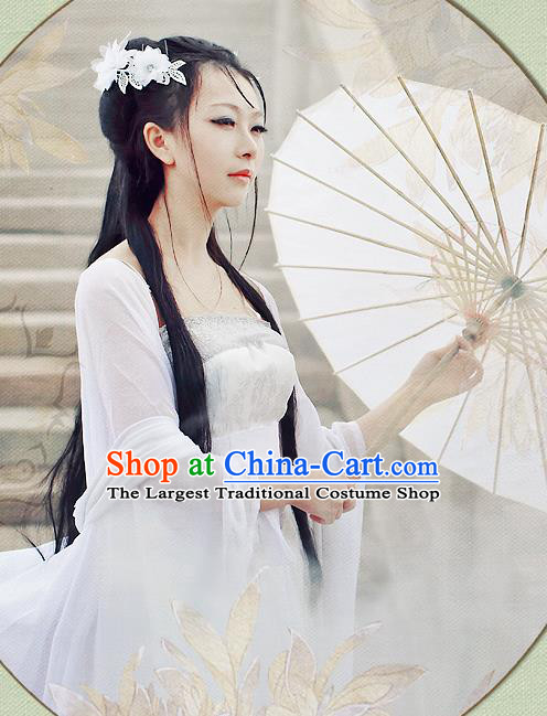 China Cosplay Fairy Bai Suzhen Clothing Ancient Young Beauty Garments Traditional Song Dynasty White Hanfu Dress