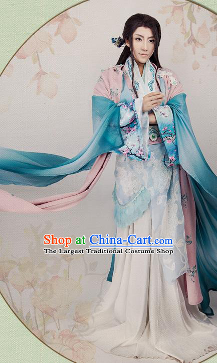 China Ancient Fairy Garments Traditional Jin Dynasty Princess Hanfu Dress Cosplay Swordswoman Clothing