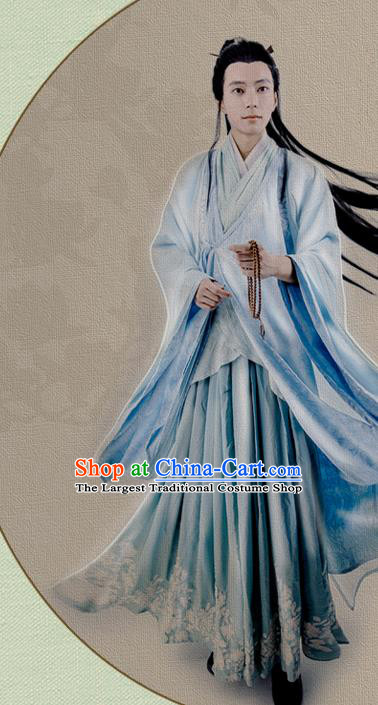 China Traditional Cosplay Prince Blue Hanfu Clothing Ancient Young Childe Apparels Jin Dynasty Scholar Garment Costumes