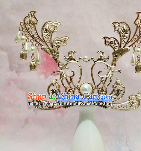 China Tang Dynasty Princess Golden Hair Crown Traditional Hanfu Hair Accessories Handmade Ancient Court Woman Tassel Hairpin
