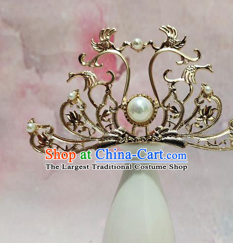 China Tang Dynasty Princess Golden Hair Crown Traditional Hanfu Hair Accessories Handmade Ancient Court Woman Tassel Hairpin