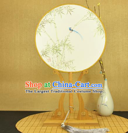 China Dance Palace Fan Hand Painting Bamboo Bird Fan Traditional Silk Fan Cheongsam Circular Fan