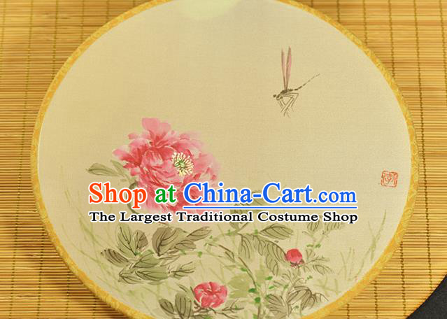 China Hand Painting Peony Fan Traditional Silk Fan Cheongsam Circular Fan Classical Dance Palace Fan